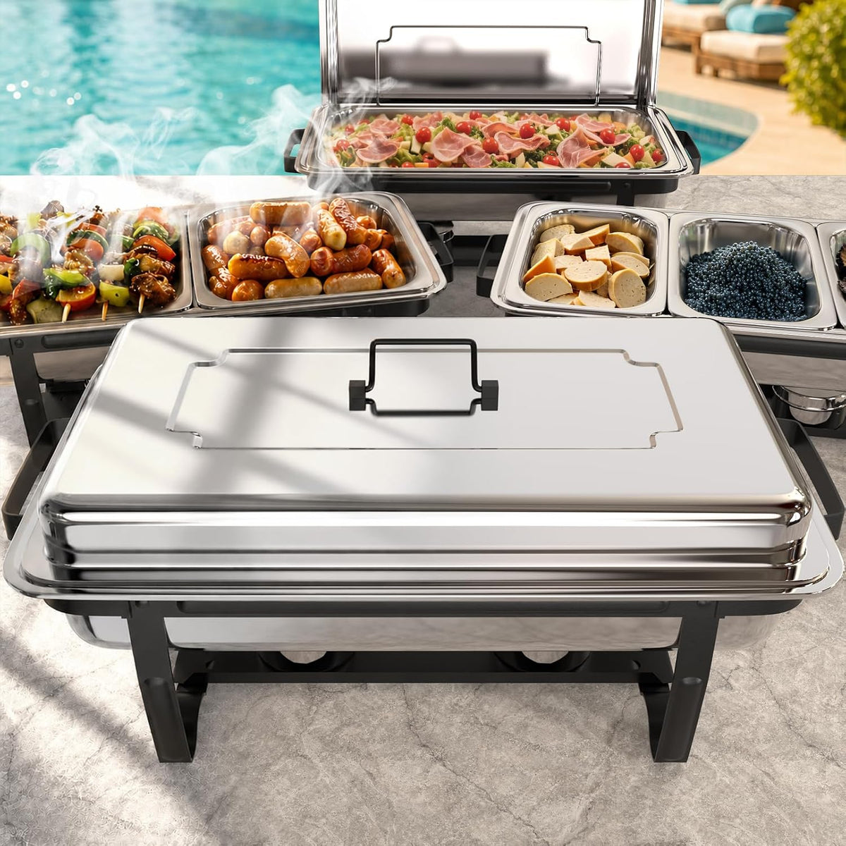 11Qt Chafing Dishes for Buffet, Multi-Size Pans 4 Pack, Black