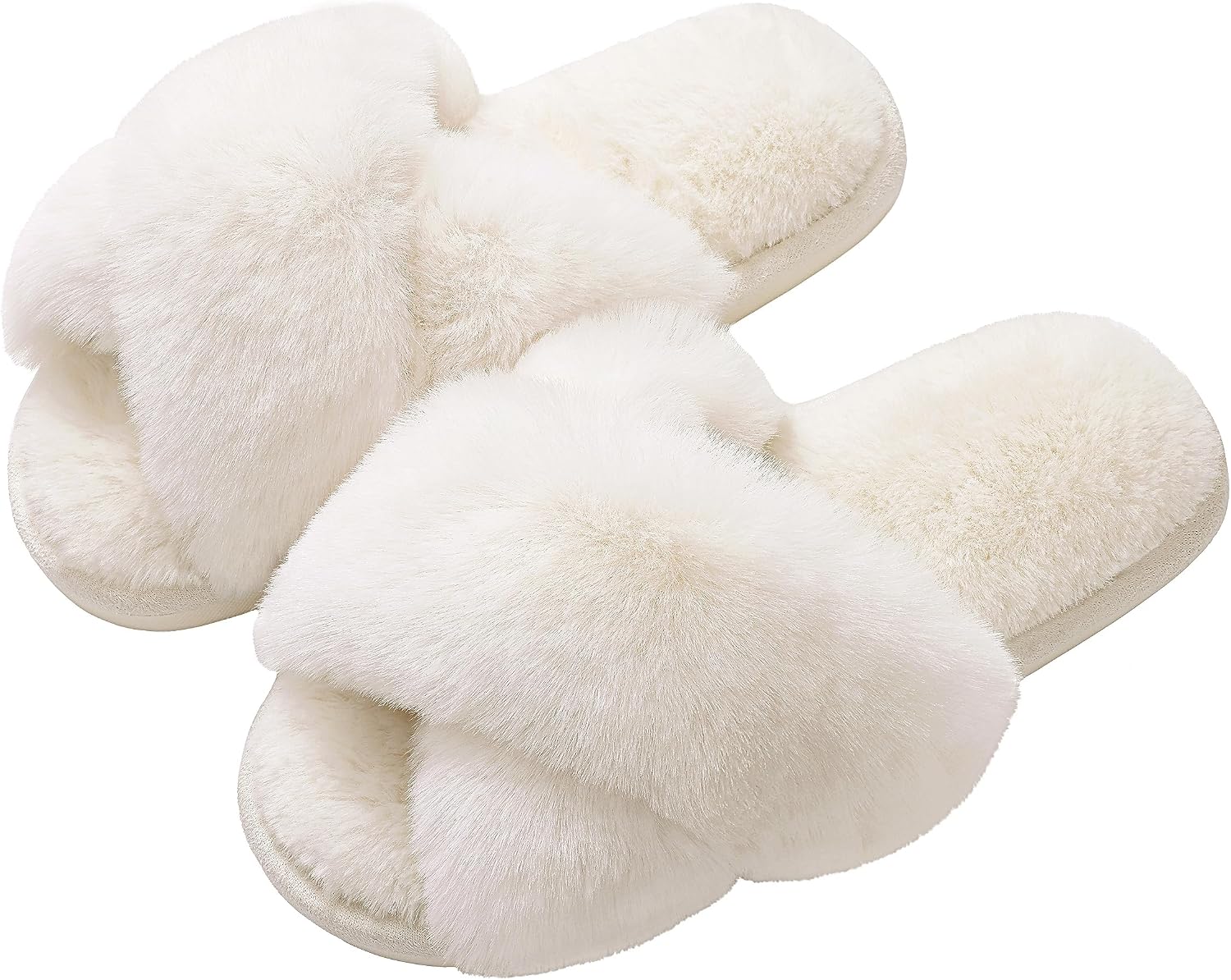 Memory Foam Fuzzy House Slippers for Women | Faux Fur Cross Band Open Toe Indoor Slippers, Gifts for Women, Moms and