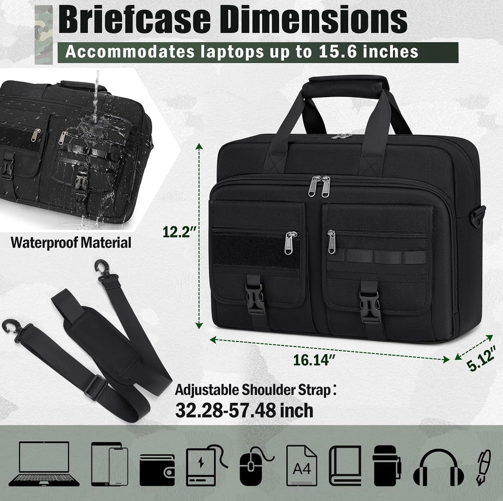 Tactical Laptop Bag for Men 15.6/17.3 Inch Military Laptop Briefcase with MOLLE Large Business Travel Messenger Bag