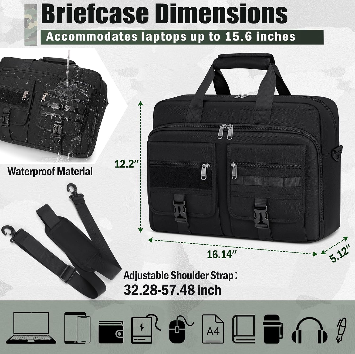 Tactical Laptop Bag for Men 15.6/17.3 Inch Military Laptop Briefcase with MOLLE Large Business Travel Messenger Bag