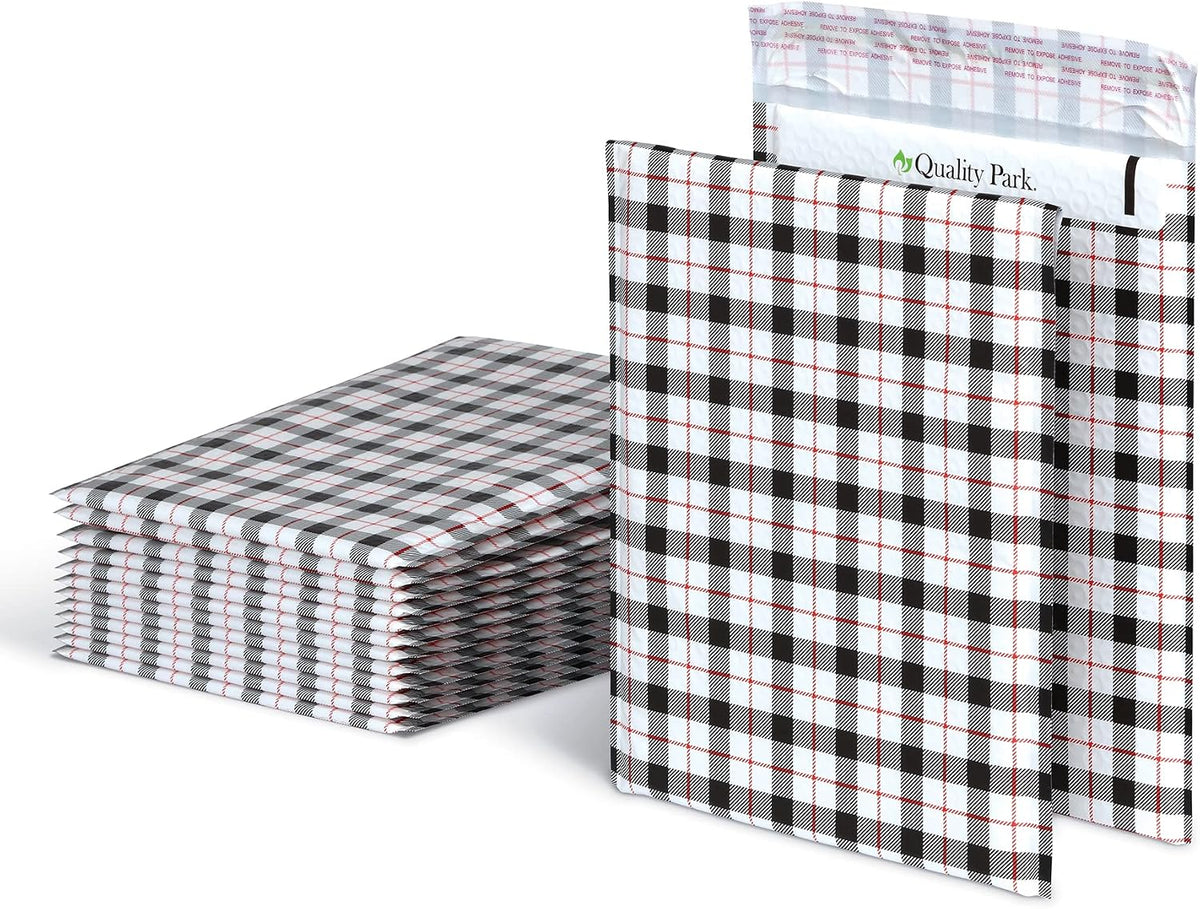 Bubble Mailers, 8.5 x 11, Shipping Envelopes, Water Resistant Poly Padded Envelopes, Plaid, 25 Pack (QUA85872)