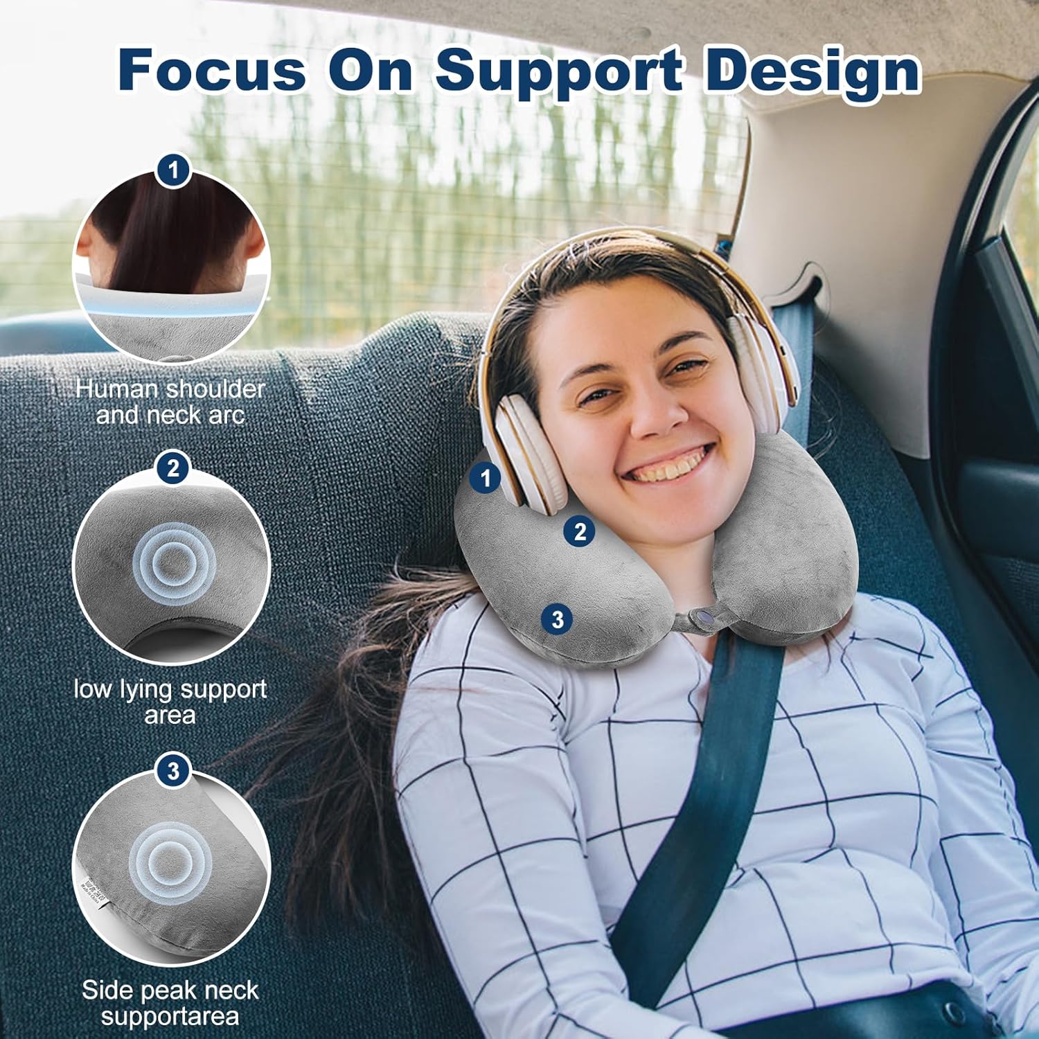 Travel Pillow 100% Pure Comfortable U Shape Memory Foam Pillows Neck and Head Support Portable Travel Neck Pillow