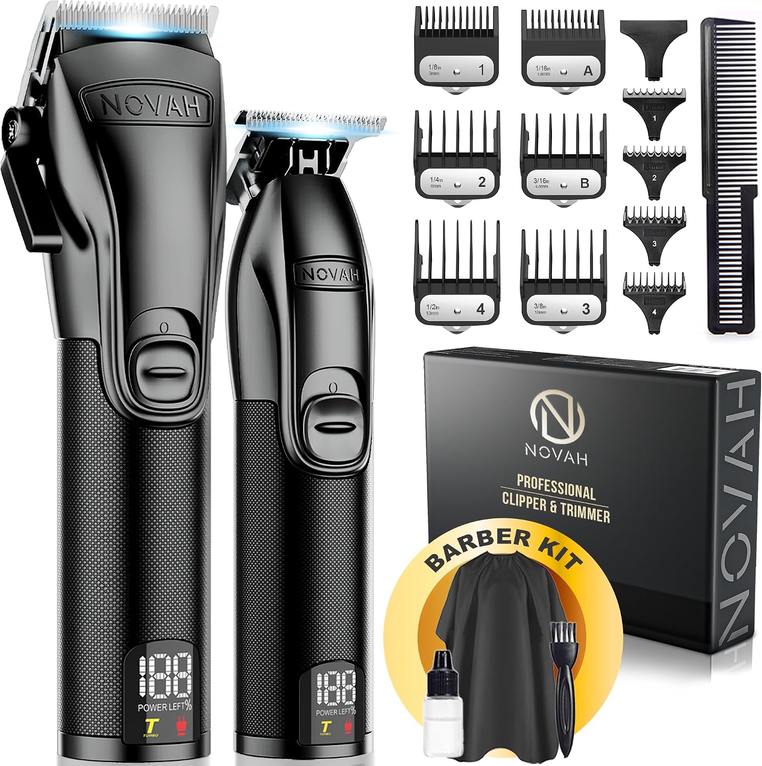 Novah Professional Hair Clippers for Men, Professional Barber Clippers and Trimmer Set, Mens Cordless Hair Clipper