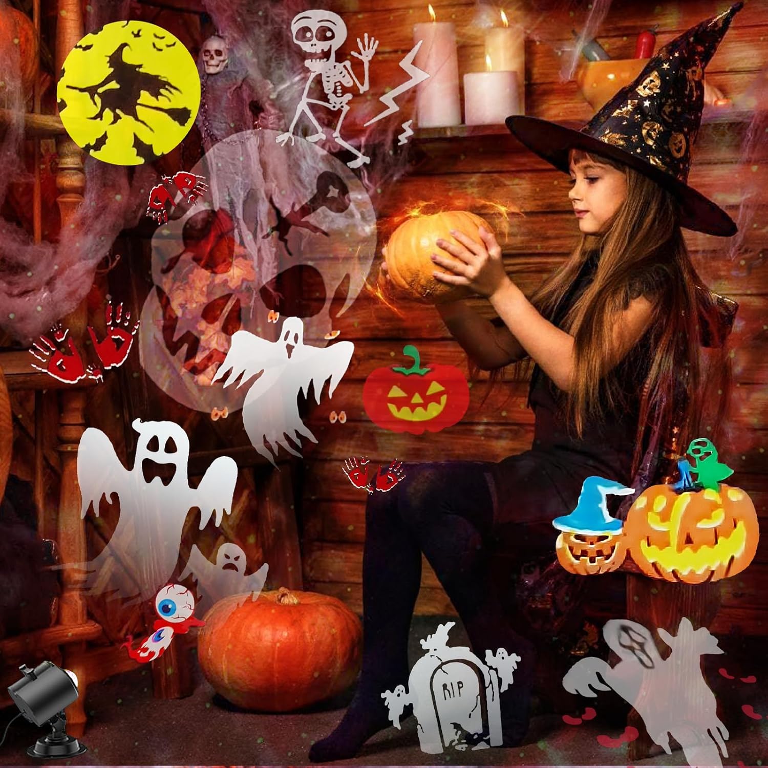 2026 Brighter Halloween Projector Lights,FLITI 19HD Slide (Ocean Wave & Patterns),11 Themes Holiday Projector with