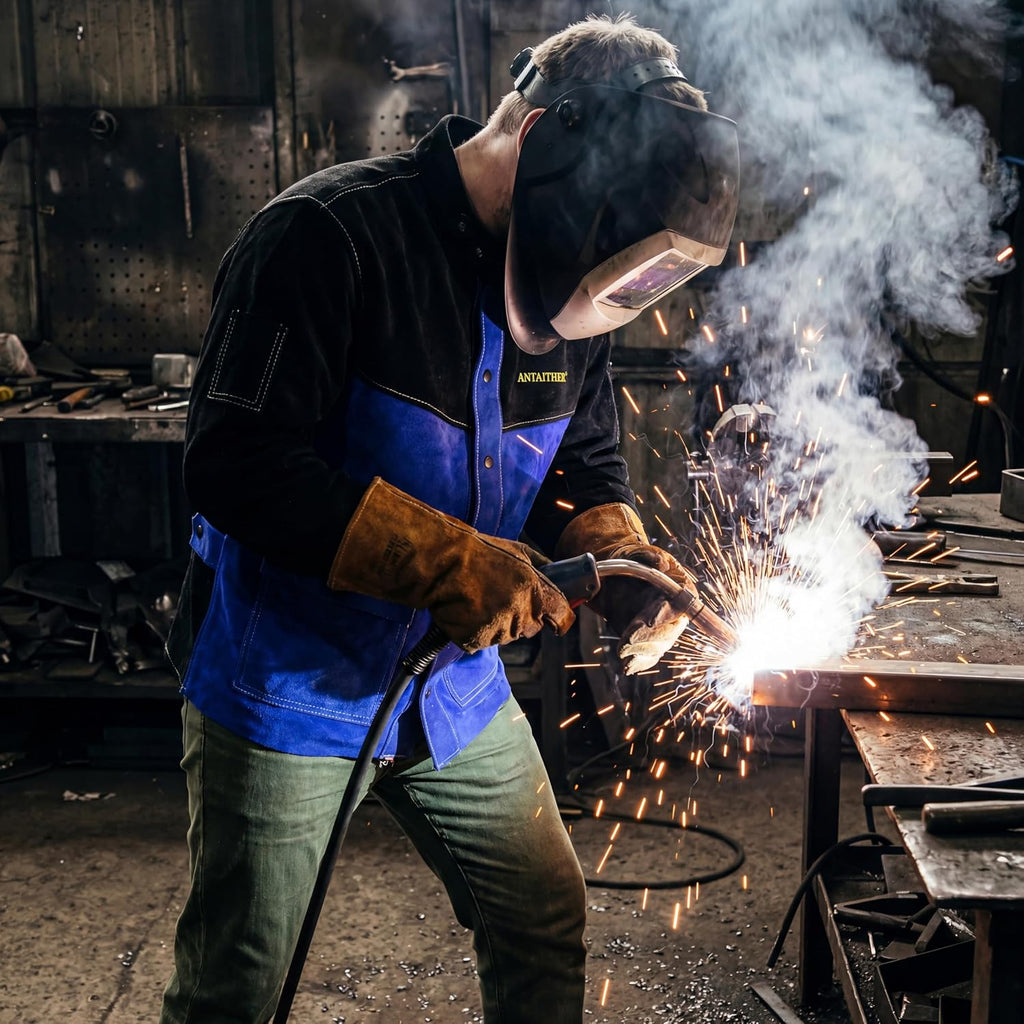 Leather Welding Jacket Heat Flame Resistant Coat | Split Leather Apparel Shielding Against Sparks For Heavy-Duty Safety