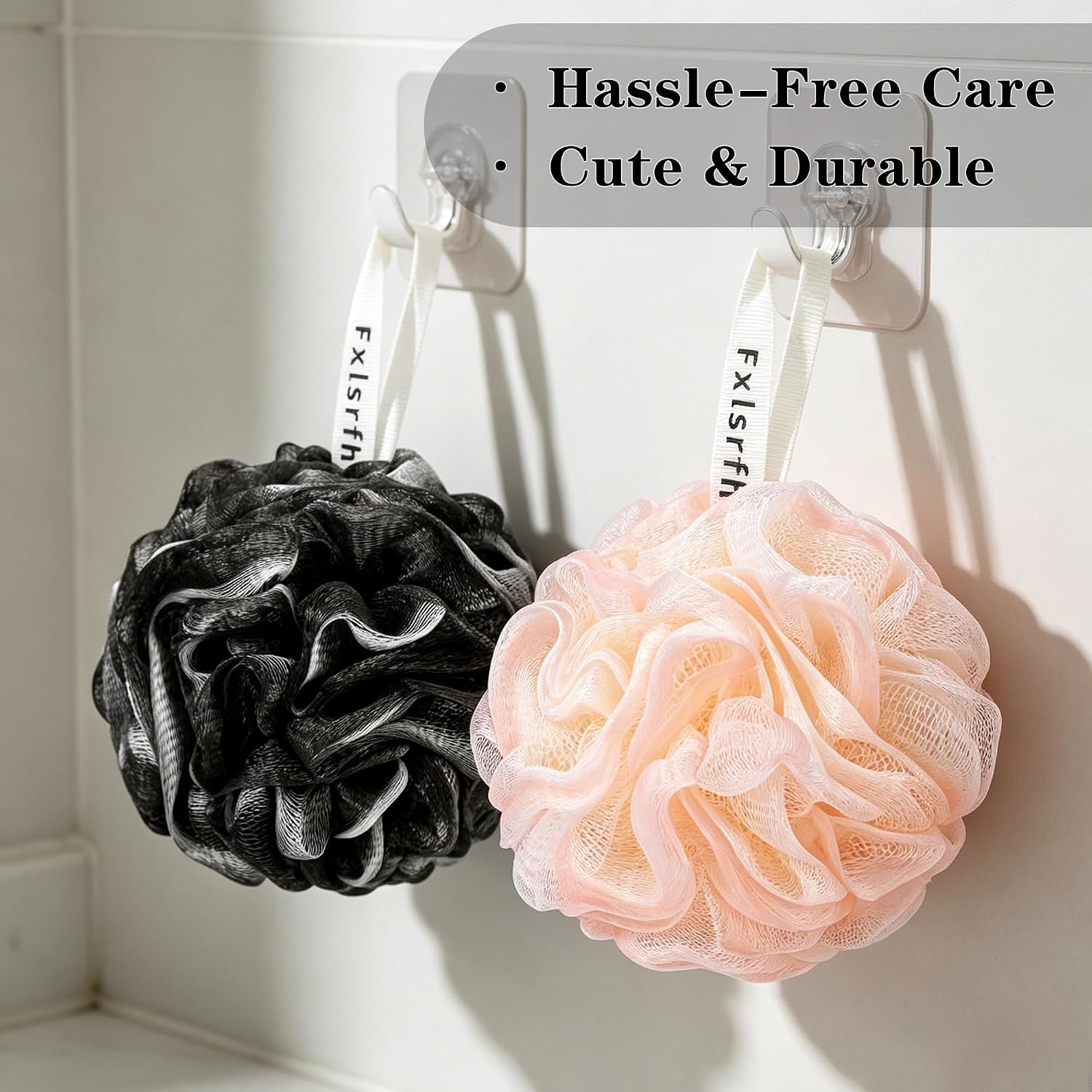 Bath Loofah Sponge 70 Grams Large Size, Black Soft Mesh Long-Lasting Shower Loofah for Rich Lather, 5 Pack Shower