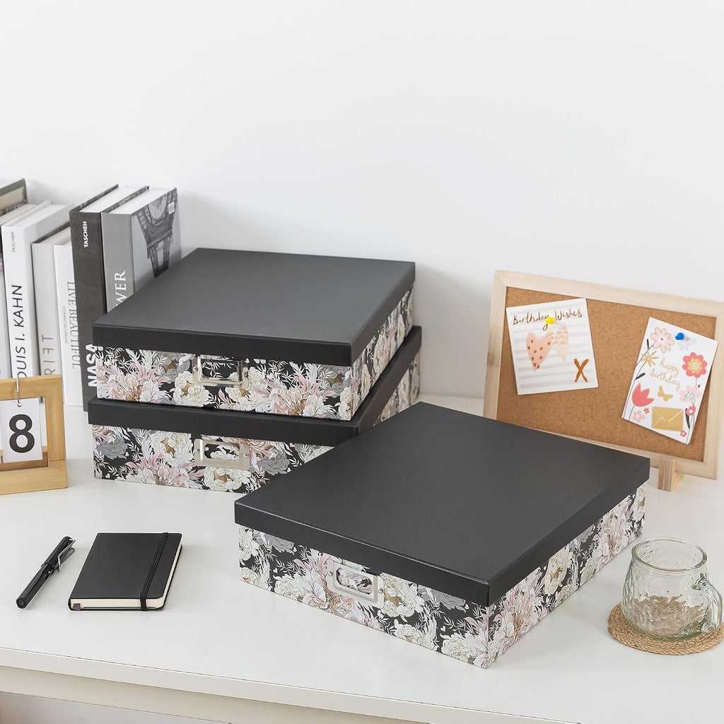 Floral Jumbo Scrapbook Storage Boxes with Lids, Set of 3