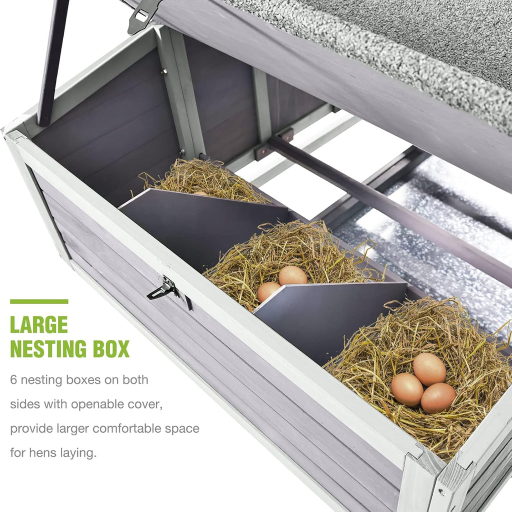 Large Chicken Coop on Wheels Mobile Wooden Hen House Weatherproof Duck Poultry Cage 67.3" L for 6-8 Chickens with 6