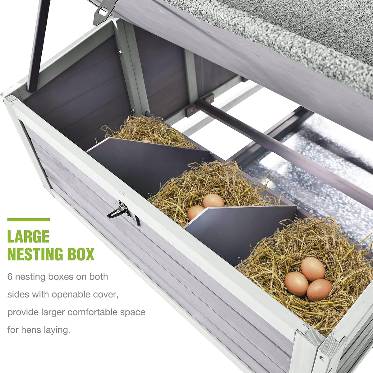 Large Chicken Coop on Wheels Mobile Wooden Hen House Weatherproof Duck Poultry Cage 67.3" L for 6-8 Chickens with 6