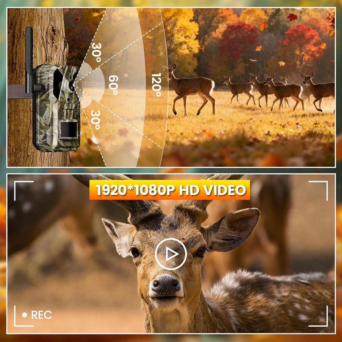 Trail Camera, 4G Cellular Dual Lens Trail Cameras 2.7K, 0.2s Fast Trigger Speed, Game Camera with Full Color Night