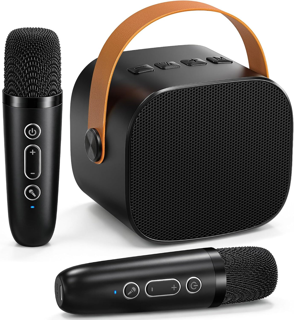 Kids Karaoke Machine for Boys, 2 Mics with Voice Changer, Black | Rechargeable,Portable,Bluetooth,TF Card,Headphone