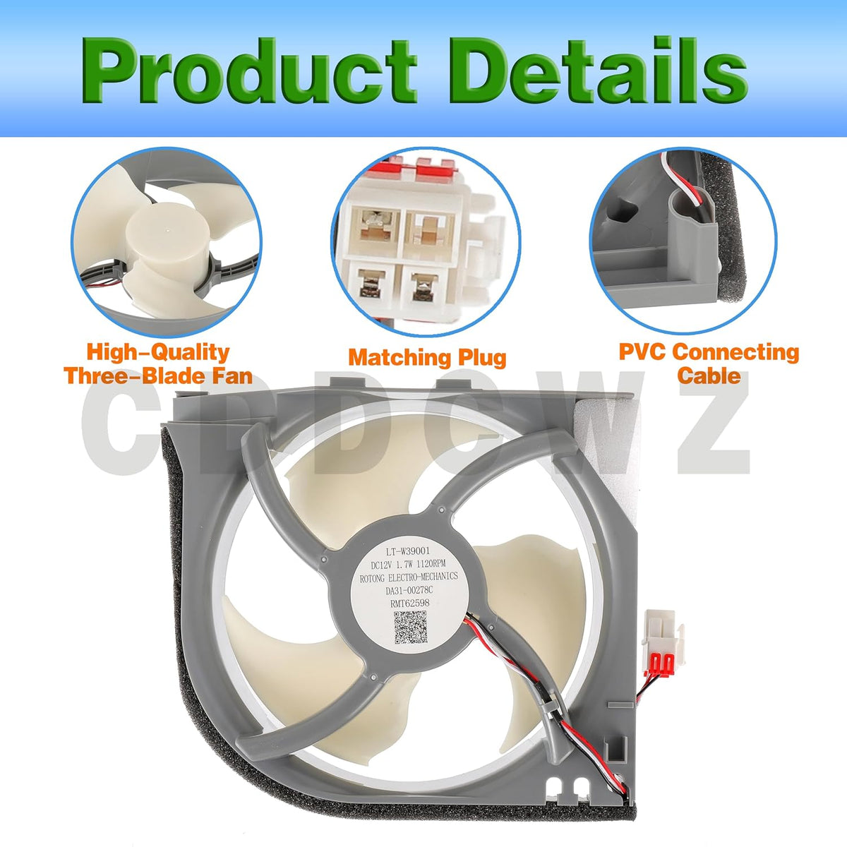 DA97-15765A DA31-00340A Refrigerator Condenser Fan Motor Assembly by CDDCWZ, Compatible with Samsung DA97-12842A DA97-12842D DA97-15765C RMF002ASSA