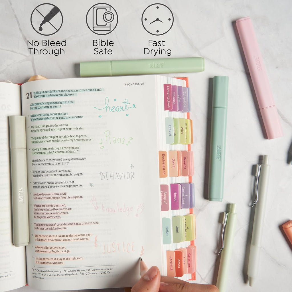 Bible Highlighters And Pens No Bleed, Chisel Tip & Rollerball Pens, Multicolor Ink, Comfort Grip & Fast Dry, Cute