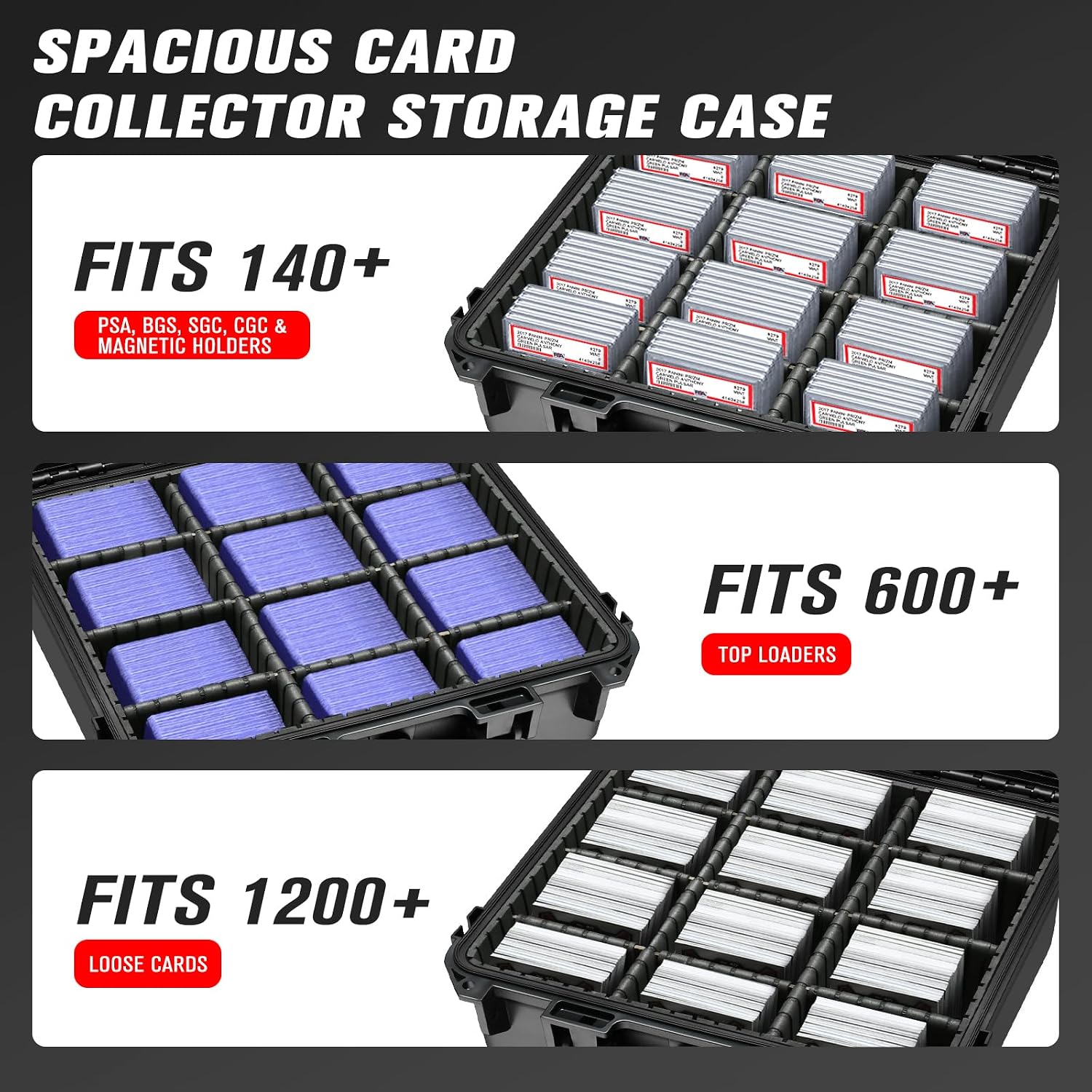 Graded Card Case Storage Box for Sports & Trading Cards | Fits PSA | CSG | CGC | BGS Slabs, Toploaders & Magnetic
