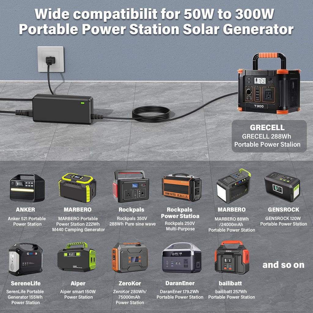 15V 4A Charger for Anker Powerhouse 200,for Rockpals WCE001 K53 288Wh 350W 240Wh RP250W /for SinKeu/for FlashFish 50w