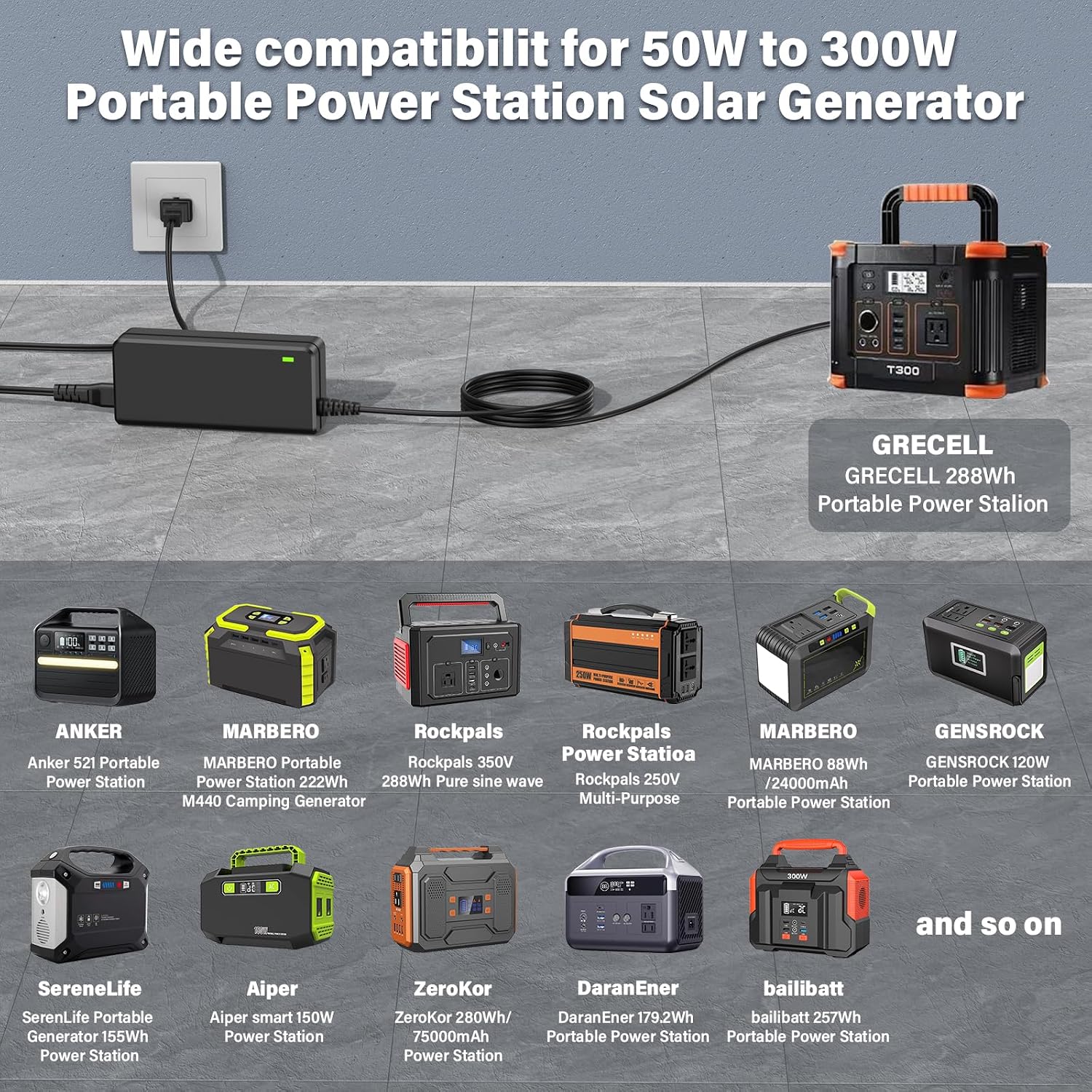 15V 4A Charger for Anker Powerhouse 200,for Rockpals WCE001 K53 288Wh 350W 240Wh RP250W /for SinKeu/for FlashFish 50w
