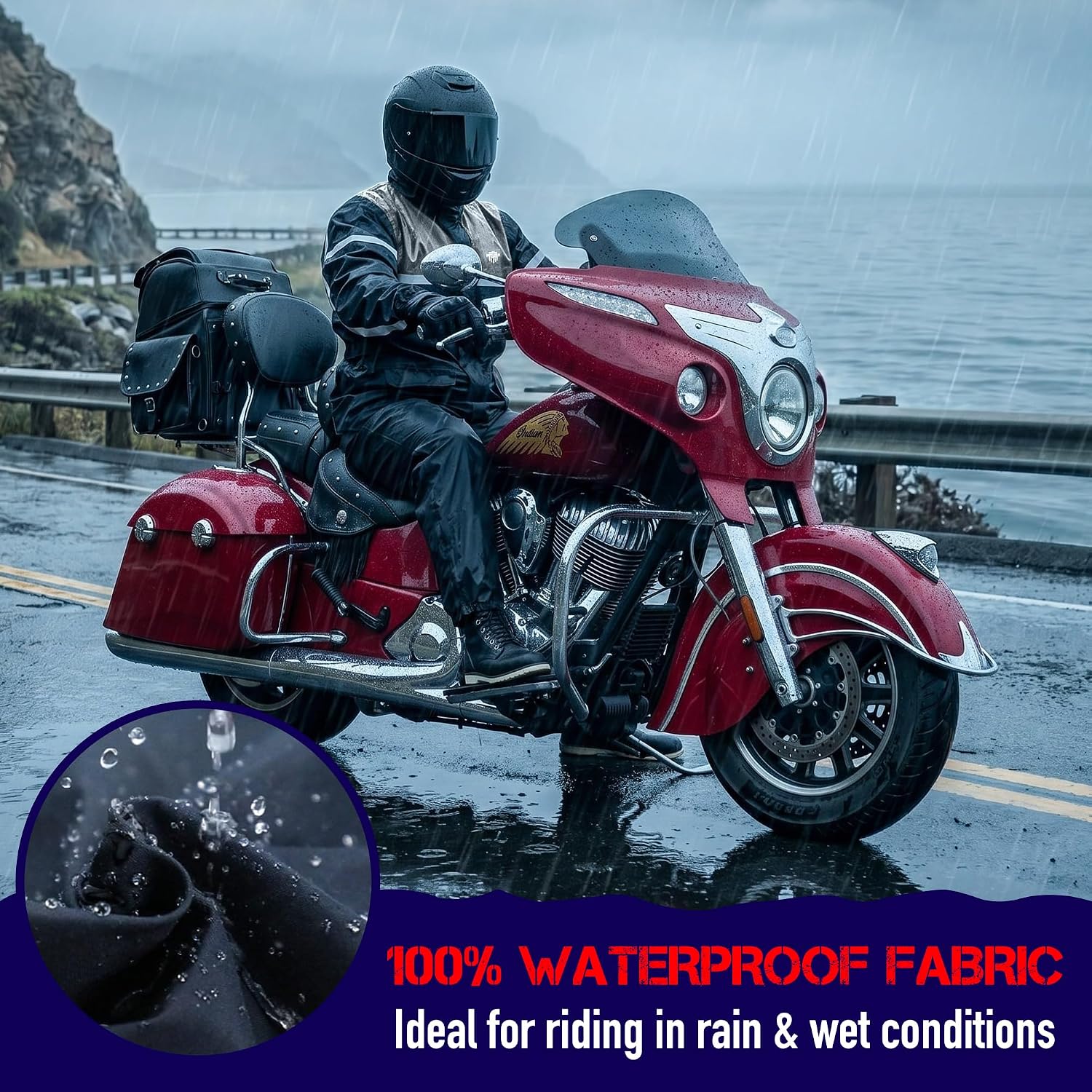 Waterproof Motorcycle Rain Suit, 2-Piece Reflective Gear, Lightweight Riding Jacket & Pants, Protective Raincoat with