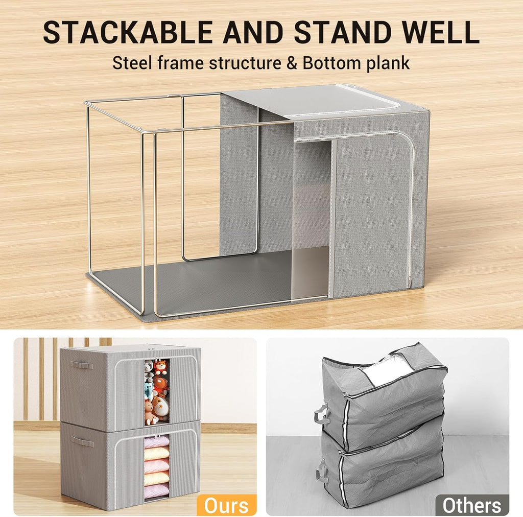 Clothes Storage Bins with Metal Frame Foldable Storage Box Clothes Organizers Storage Containers for Clothes Sheets