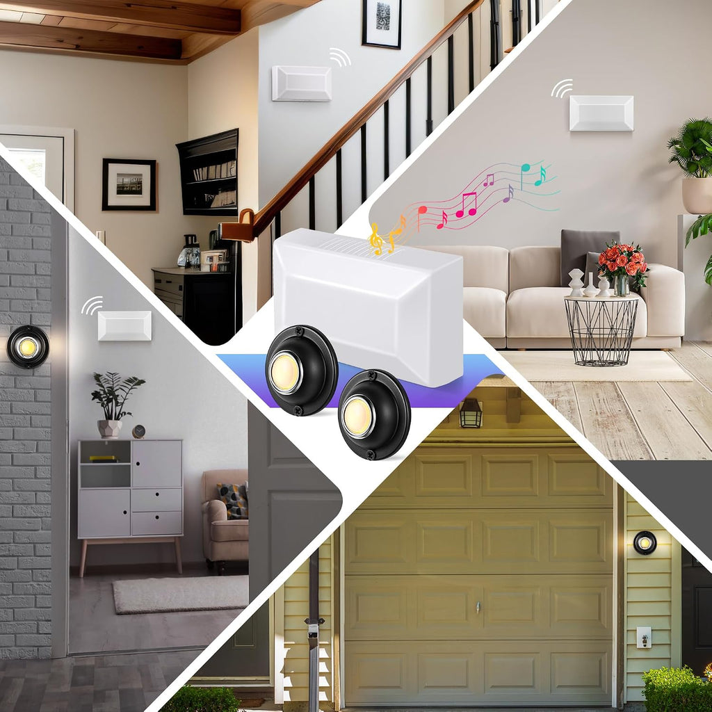 Wired Doorbell Chime Kit, 2 Pack Black Round Metal Doorbell Buttons with Chime Box for Front and Rear Doors, 2 Sounds