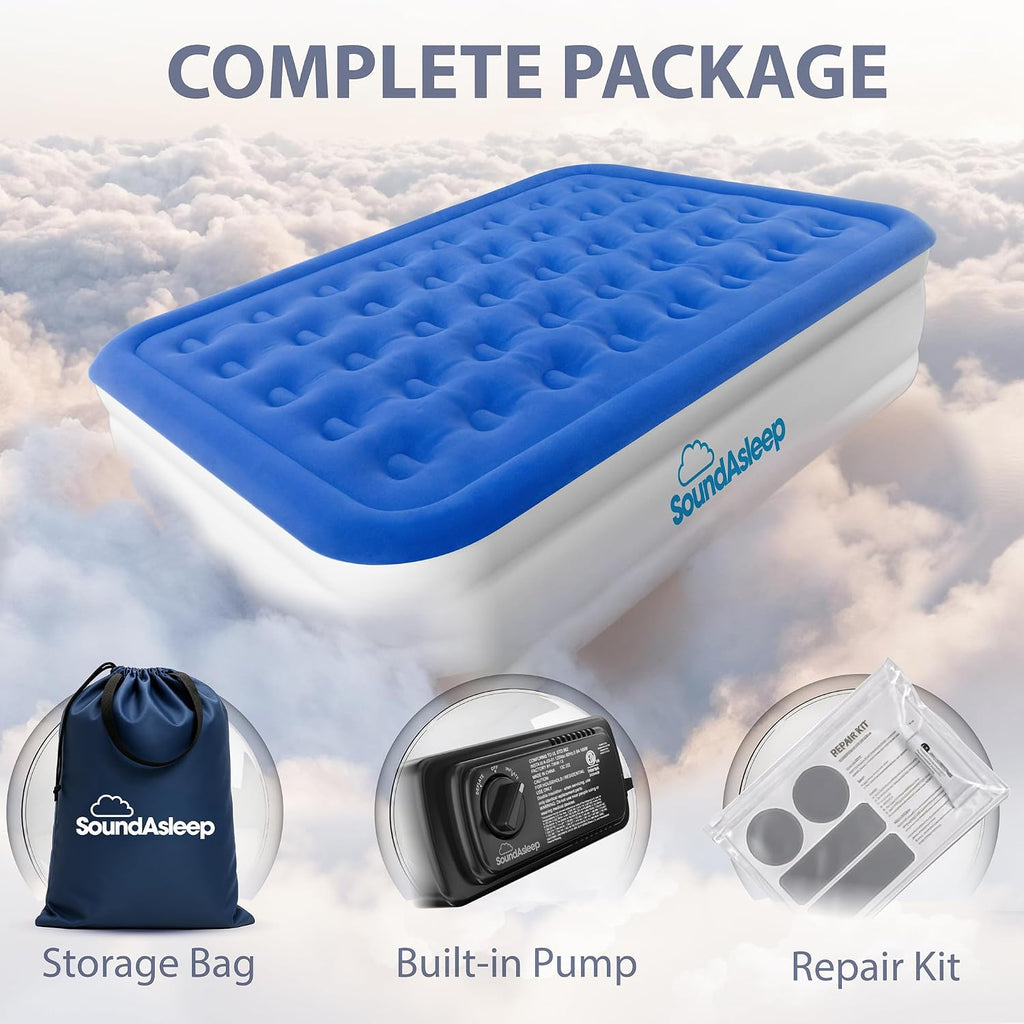SoundAsleep Dream Series Raised Queen Air Mattress, Built-in Pump, Blue | ComfortCoil Technology, fast 1-click