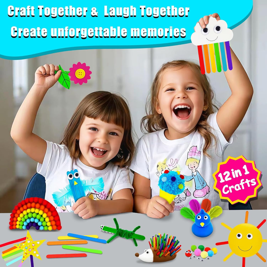 First Craft Kit for Kids - 12 in 1 No Mess Creative Arts and Crafts kit for Kids Ages 4-8 - Toddler Crafts Kit