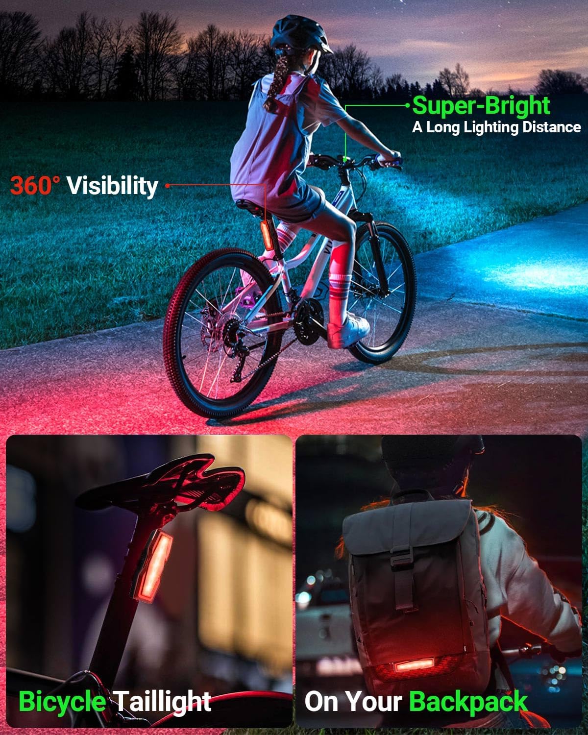 Bike Light, High Lumens Super Bright Bicycle Lite, 6+4 Modes USB Rechargeable Bike Headlight & Taillight Set