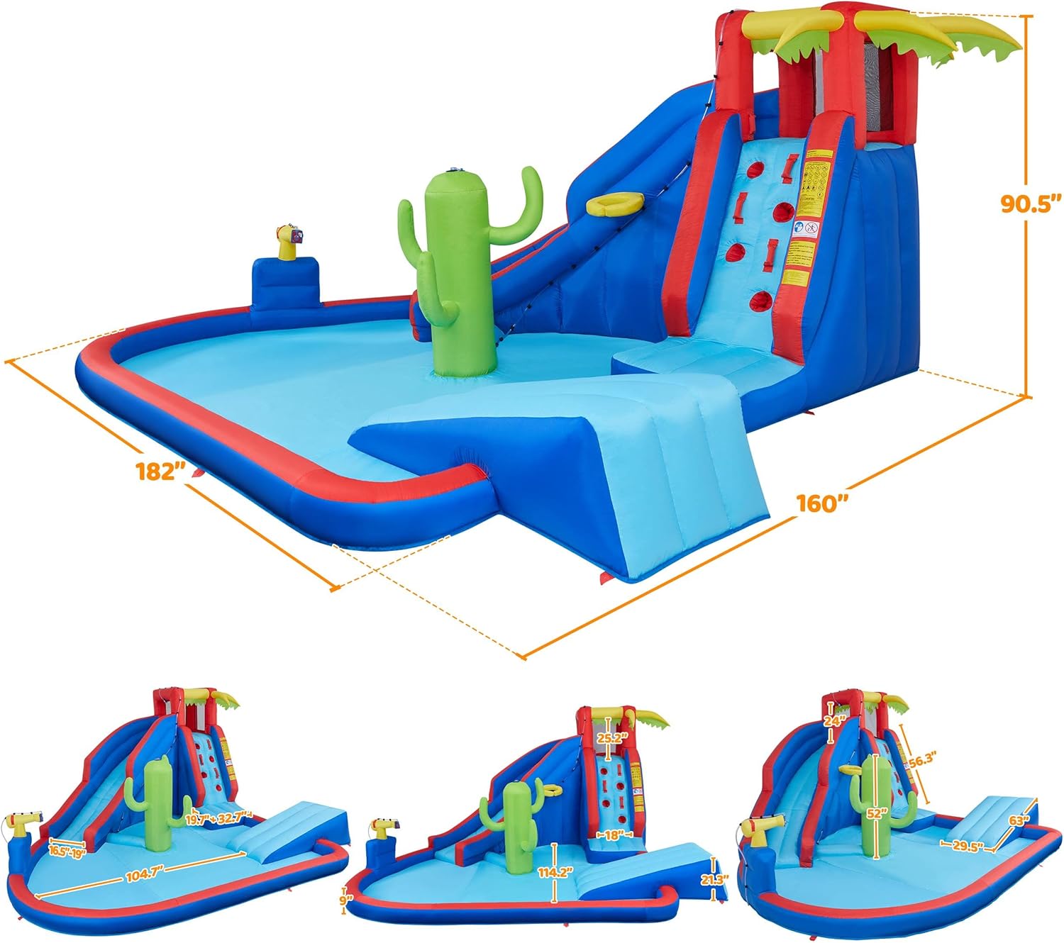 Yaheetech Inflatable Bounce House, Blow Up Water Slide Park Castle for Kids Aged 3-10 w/Splash Pool, Water Cannon