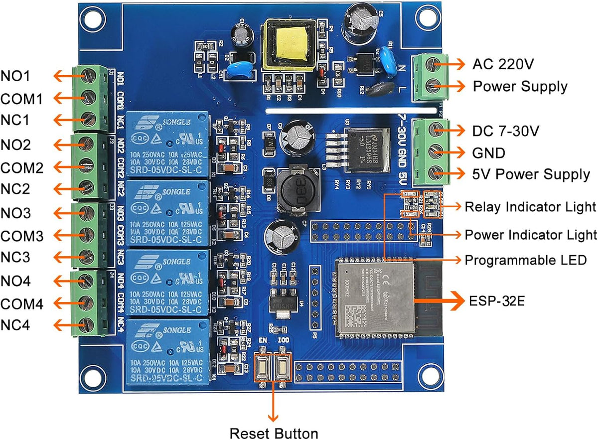 ESP32 WiFi 4 Channel Relay Module ESP32-32E 4 Channel Development Board AC/DC Power Supply Switch Controller Board for Arduino Smart Home Wireless Control