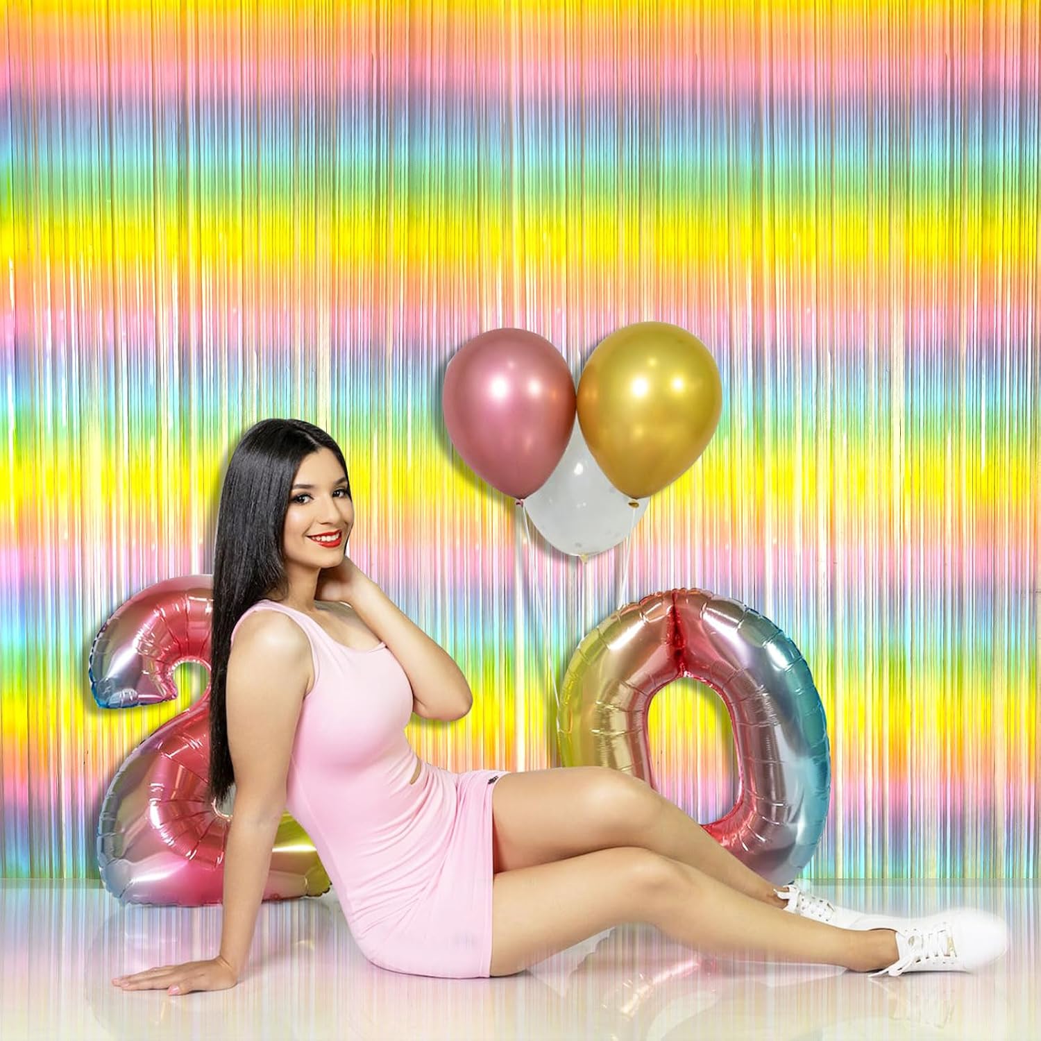 Pastel Rainbow Foil Fringe Curtain Streamers Party Backdrop Foil Fringe Backdrop Curtains Tinsel Streamers for