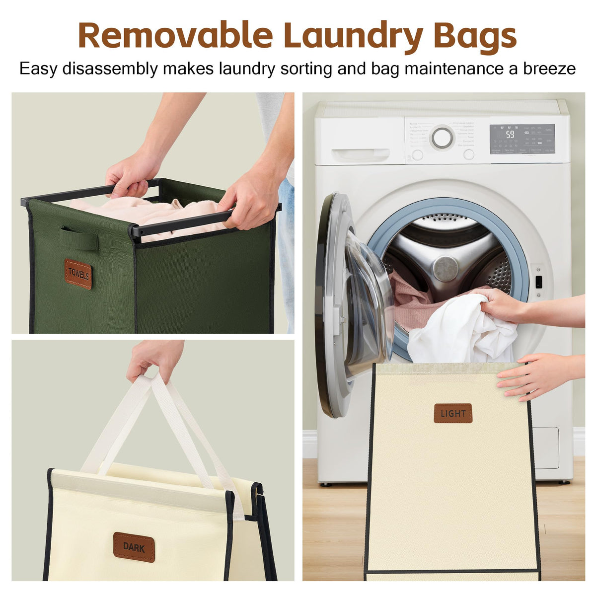 4 Section Laundry Cart, 52.8 Gal. (200L) Laundry Hamper with Lid, Laundry Basket with Wheels, Rolling Laundry Sorter