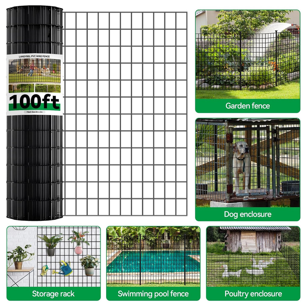 Welded Wire Fence, 100t(L) x 36inch(H) PVC Anti-Rust Coated Wire Mesh, 2 Inch x 3 Inch 16GA Garden Edging Border