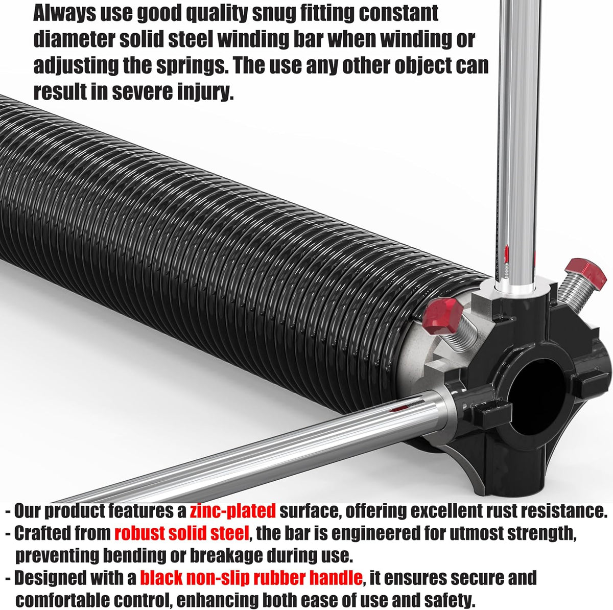 Garage Door Torsion Springs with Non-Slip Winding Bars, Oil-Free Electrophoretic Coated Coil 2-Inch Diameter Spring