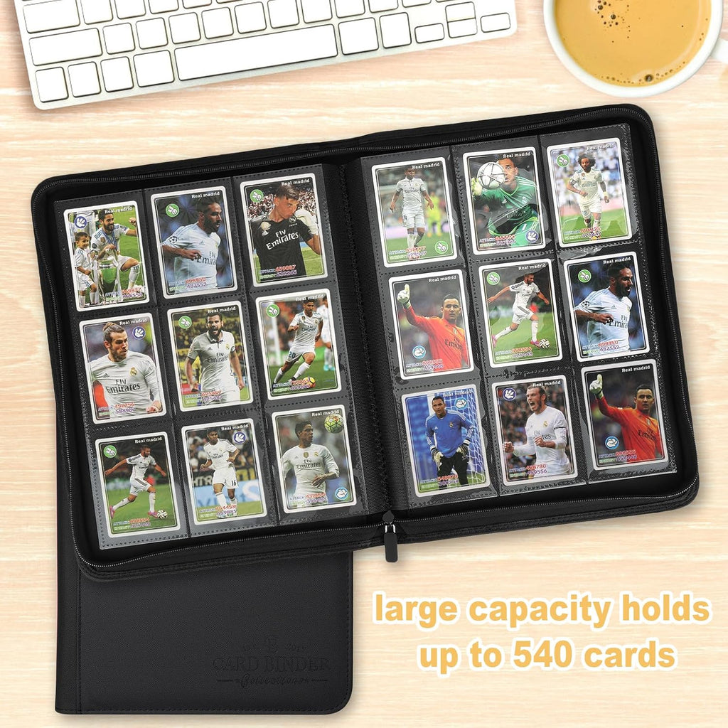 9 Pockets Card Binder,Premium Zip Trading Card Binder,540 Double Sided Pocket PU Collection Binder, Collector Album