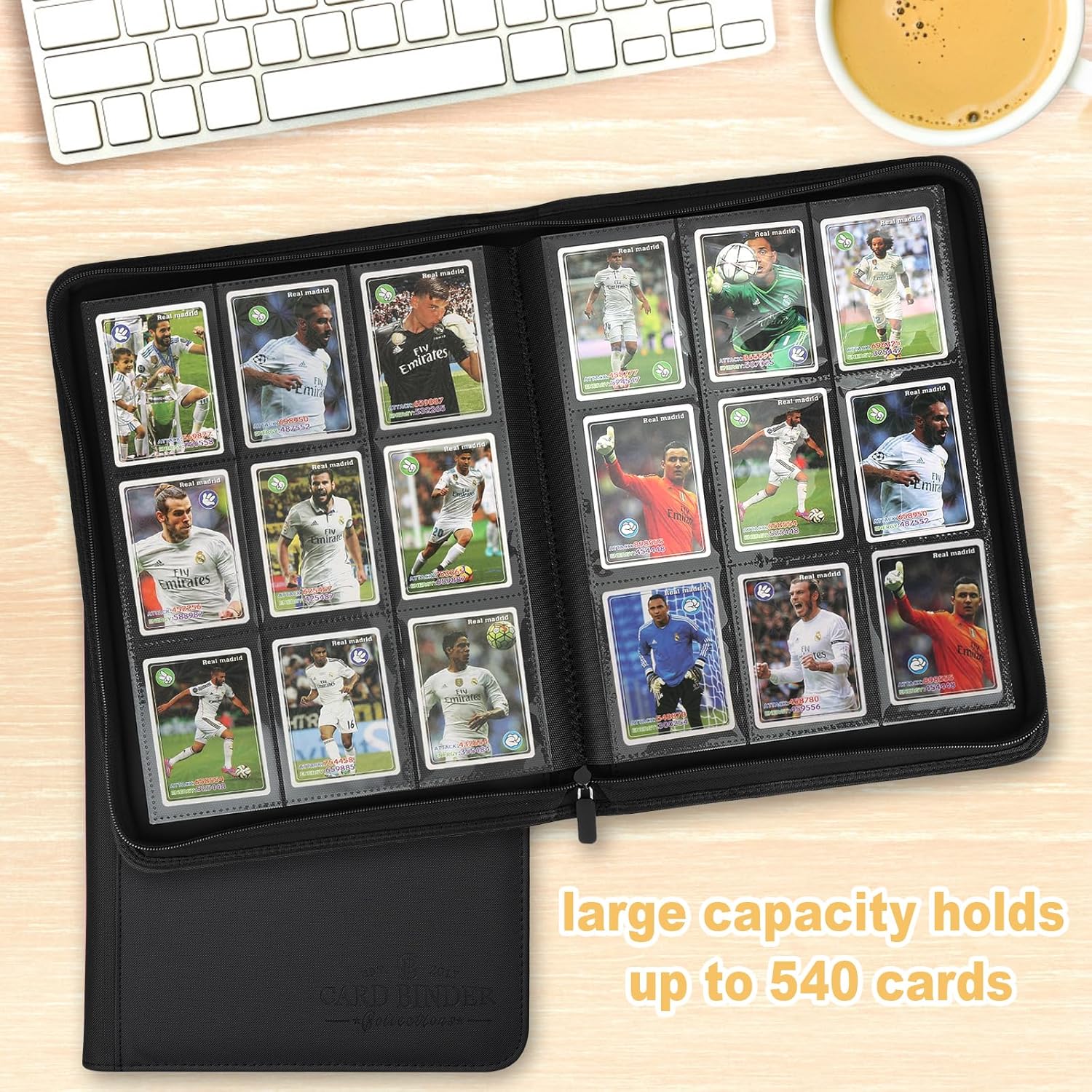 9 Pockets Card Binder,Premium Zip Trading Card Binder,540 Double Sided Pocket PU Collection Binder, Collector Album