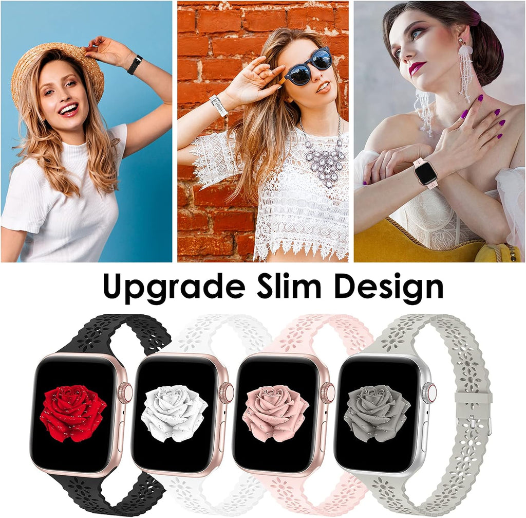 Lace Silicone Bands Compatible with Apple Watch Bands for Women | Slim Thin Hollow-out Wristband for iWatch Series 11
