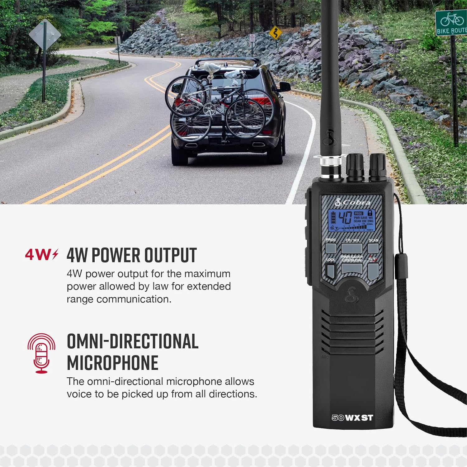 HH50WXST Handheld CB Radio - Emergency Radio with Access to Full 40 Channels and NOAA Alerts, Earphone Jack, 4 Watt