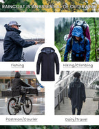 Men's Lightweight Rain Jacket Elastic Drawstring Long Raincoat Men Waterproof