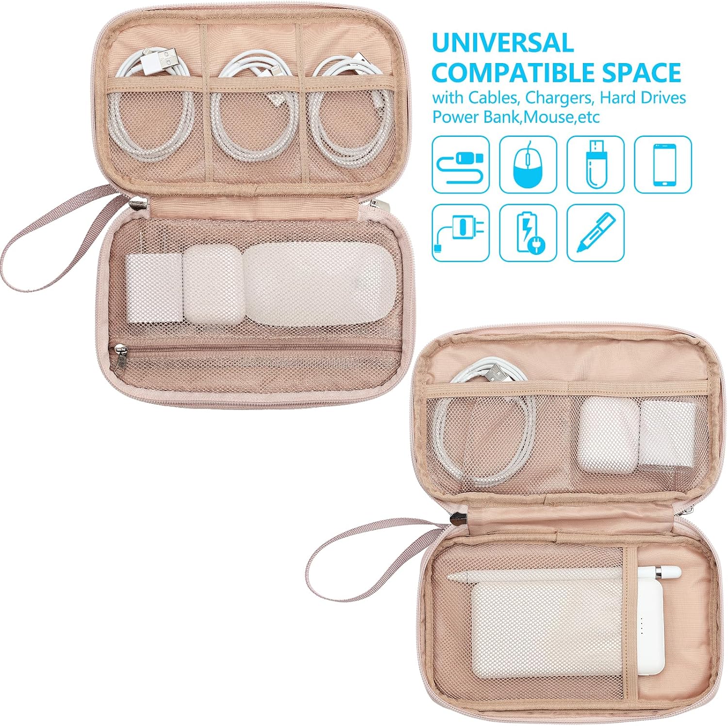 Electronics Travel Organizer Cord Case, Charger Cable Tech Bag | Double-layer bag keeps chargers, cables, flash