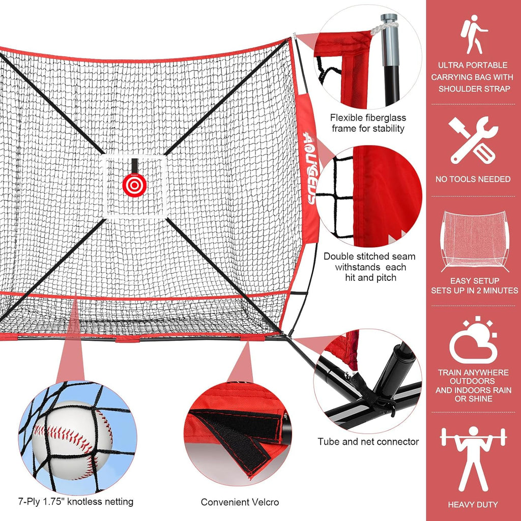 6'x6' Baseball Softball Pitching Net Practice Net,Batting Tee | Baseball Pitching Net with Batting Tee Strike Zone