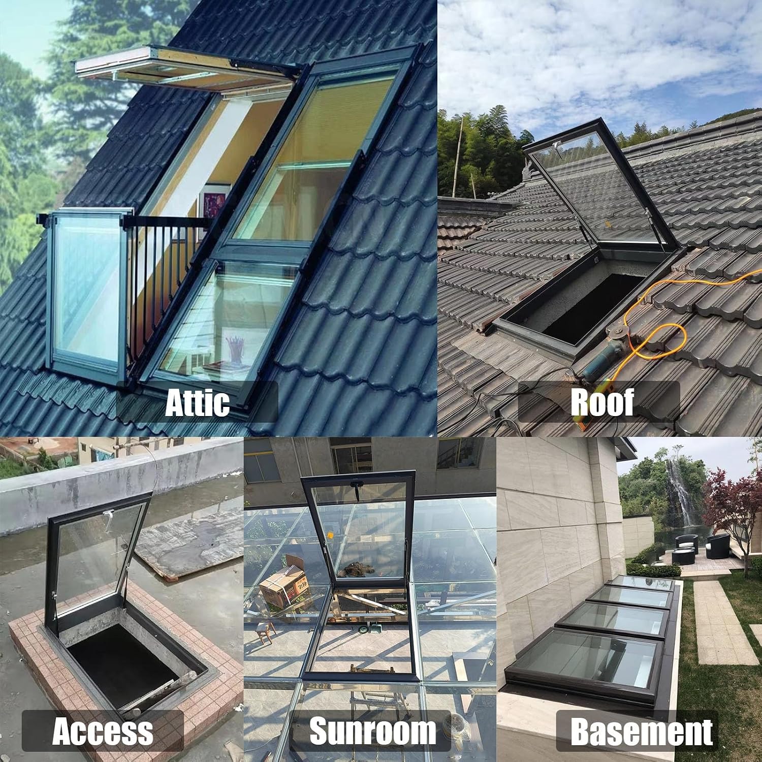 39x22 Sun Room Skylight Roof Window, Aluminum Roof Access Hatc with Double-Panel Tempered Glass, Sealing Strips