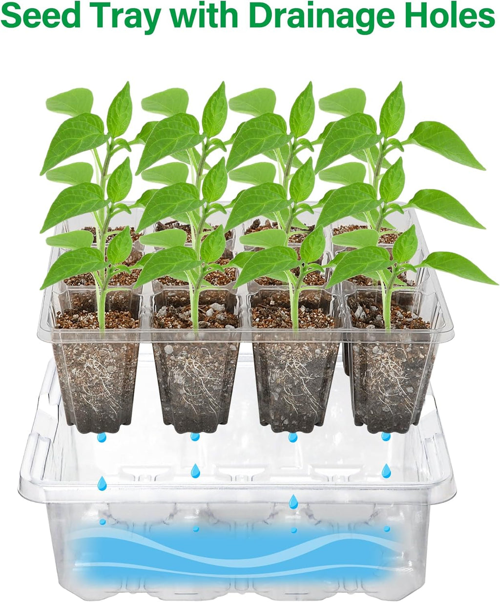 5 Packs Seed Starter Tray with Grow Light, Elevated Seedling Starter Trays Kits with Adjustable Humidity Domes and