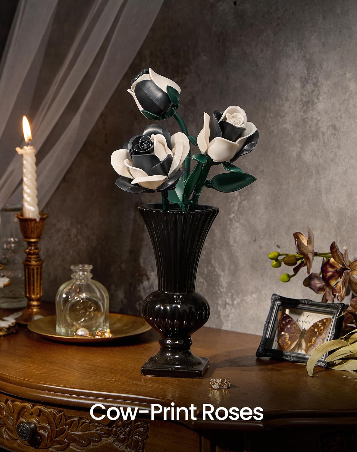 Black White Roses Flowers Building Set 3Pack Basket Stuffers Gifts