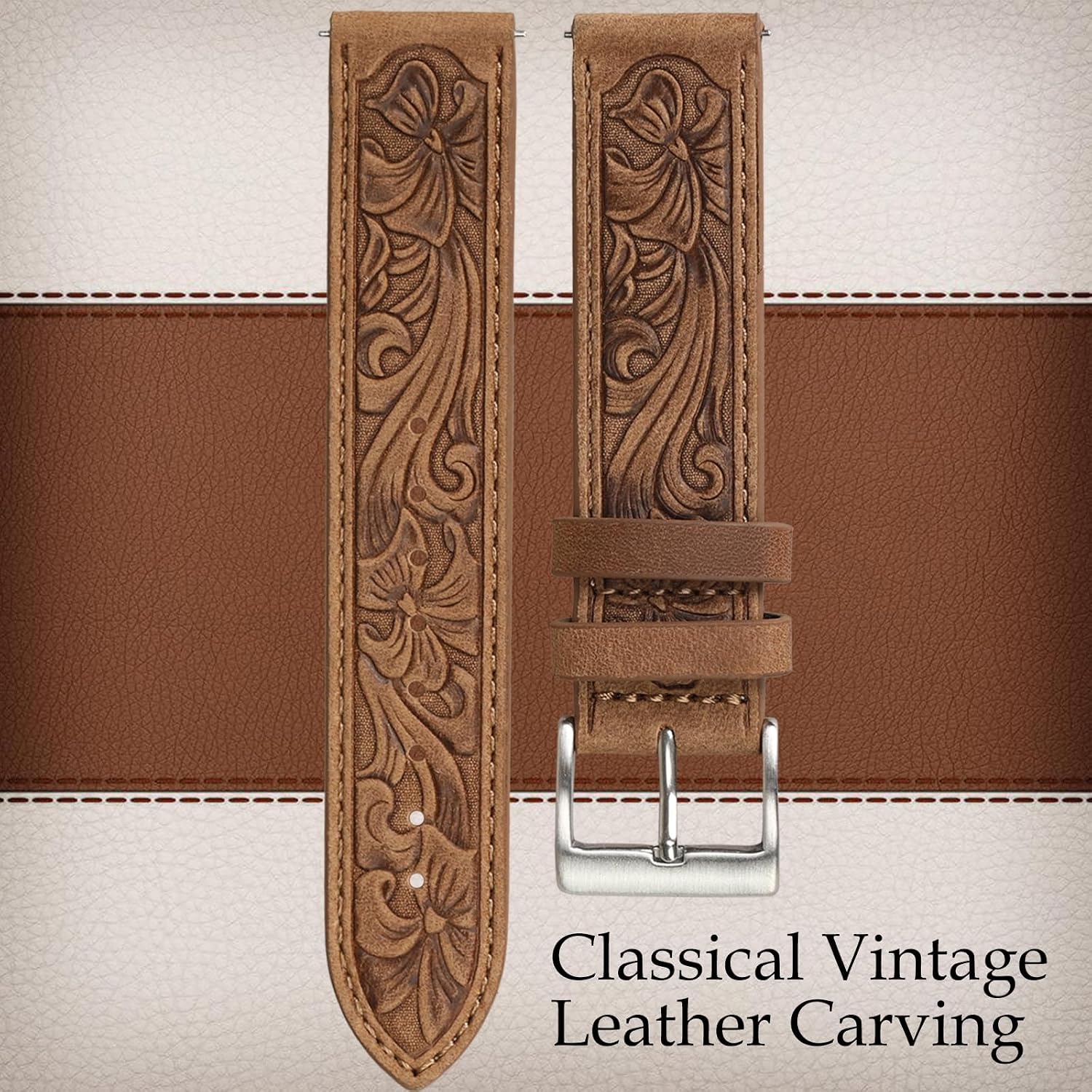 Quick Release Retro Pattern Classical Watch Band, 20mm & 22mm, for Samsung Galaxy Watch 6 (Classic 43mm, 47mm, 40mm