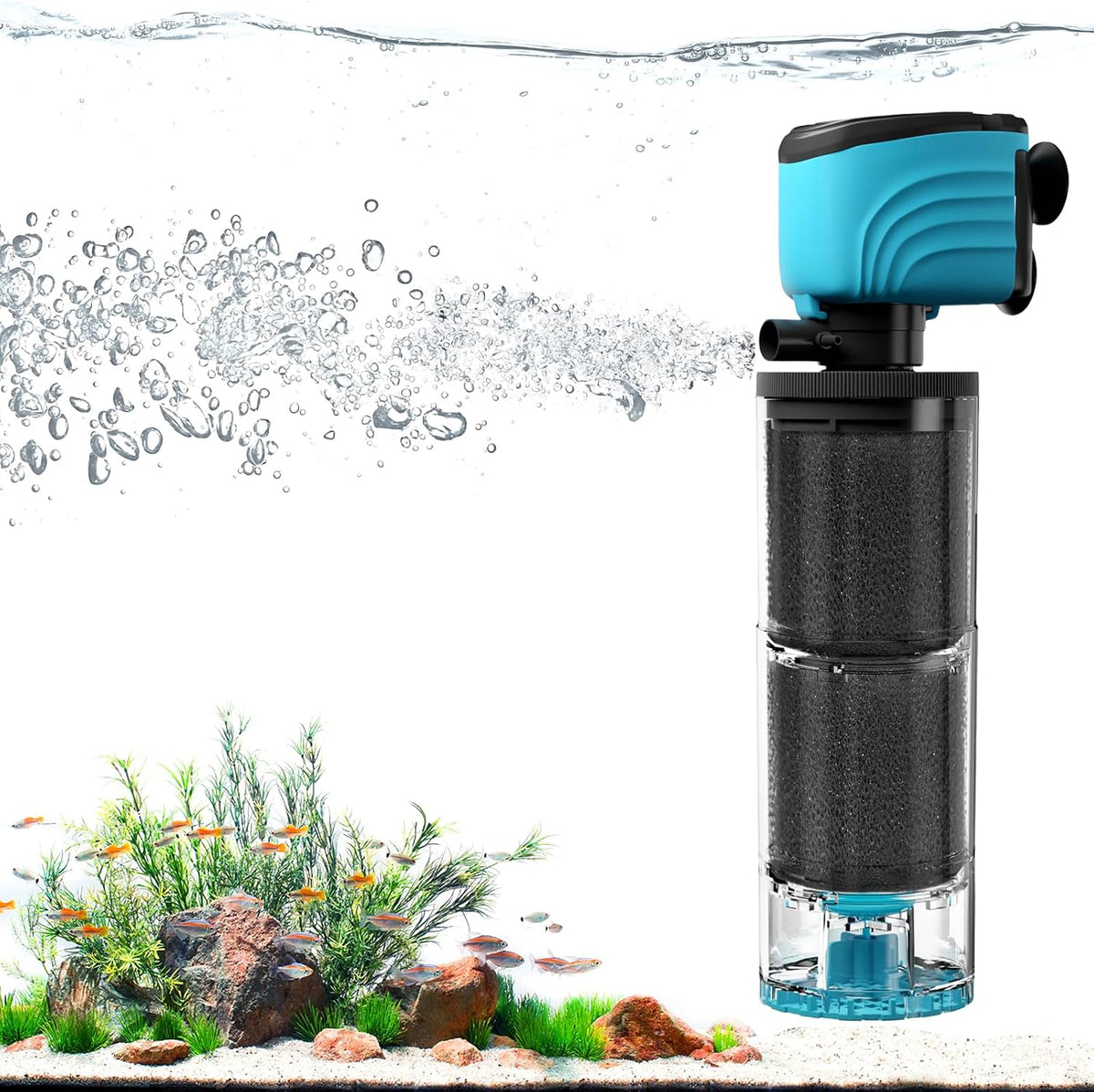 Submersible Aquarium Filter, Upgraded 50-150 Gallon Fish Tank Filter with Fish Guard, Internal Quiet Pump for Turtle
