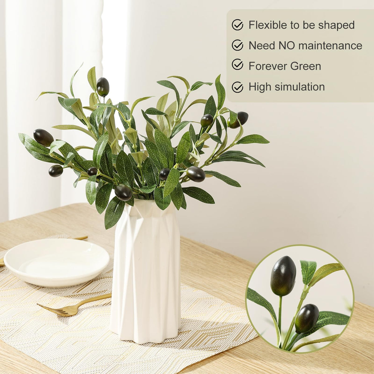 10pcs 10” Faux Olive Leaves Stems Artificial Branches for Vases