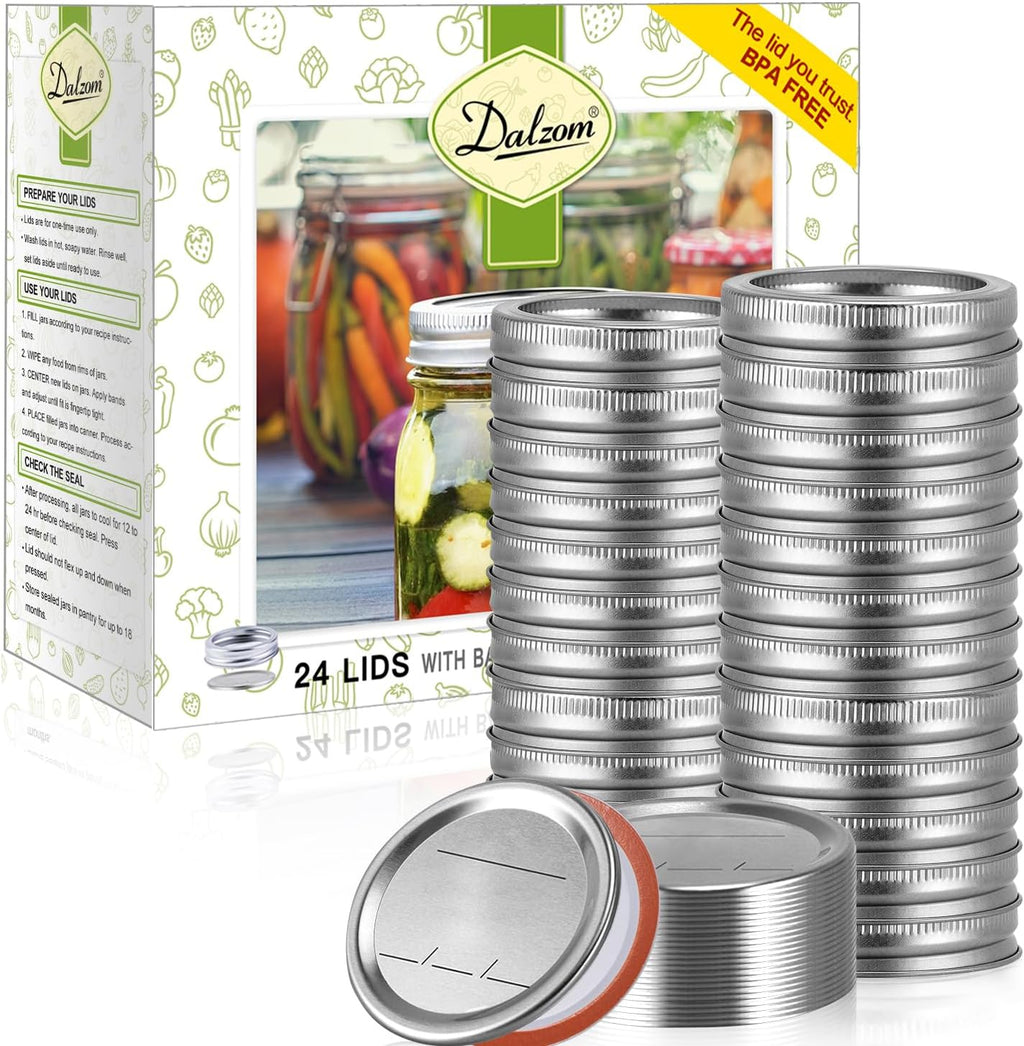 24Pcs Canning Lids with 24Pcs Rings Wide Mouth, Premium Mason Jar Lids with Bands/Rings for Ball, Kerr Jars - Food