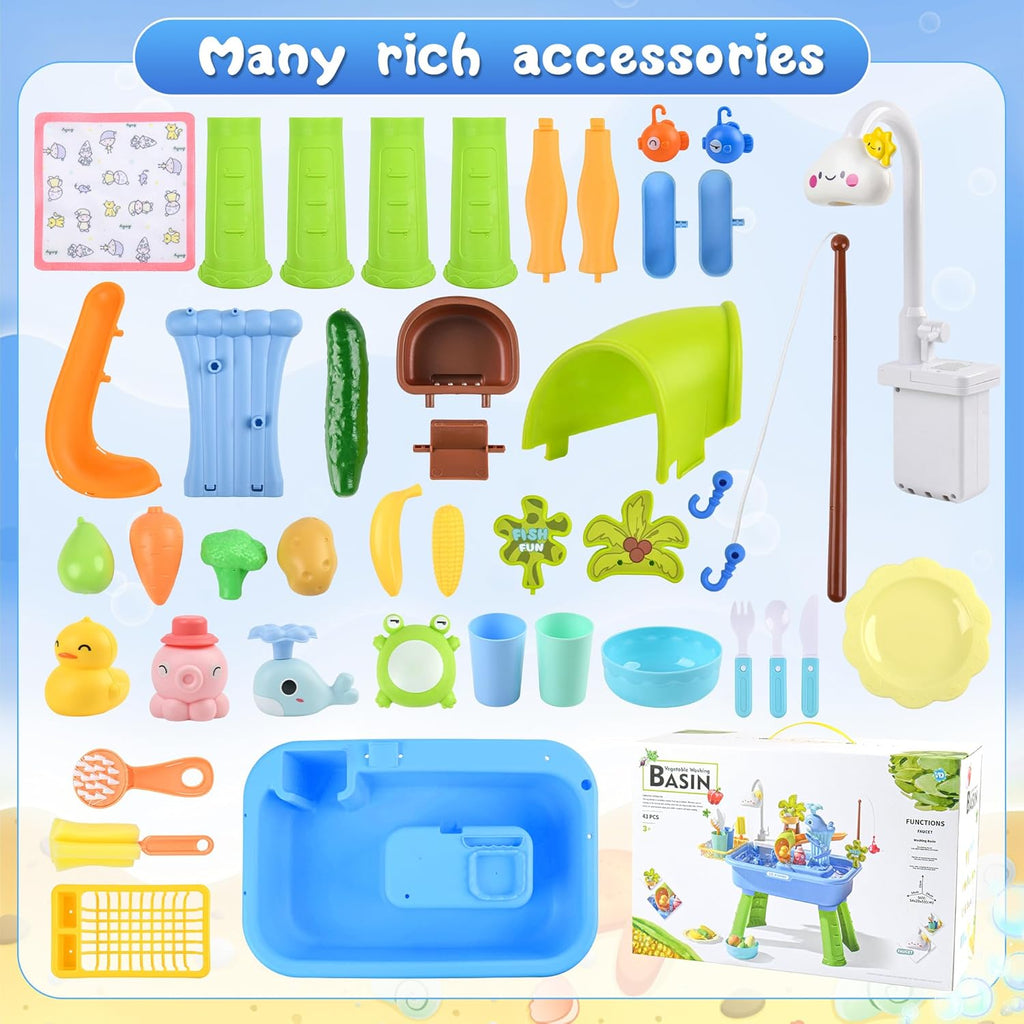 Upgraded Toddler Sand Water Table Toy with Electric Water Pump, Kids Sand Water with Faucet/Play Food