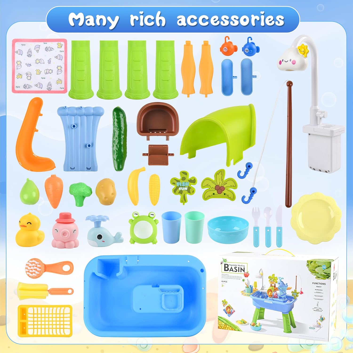Upgraded Toddler Sand Water Table Toy with Electric Water Pump, Kids Sand Water with Faucet/Play Food