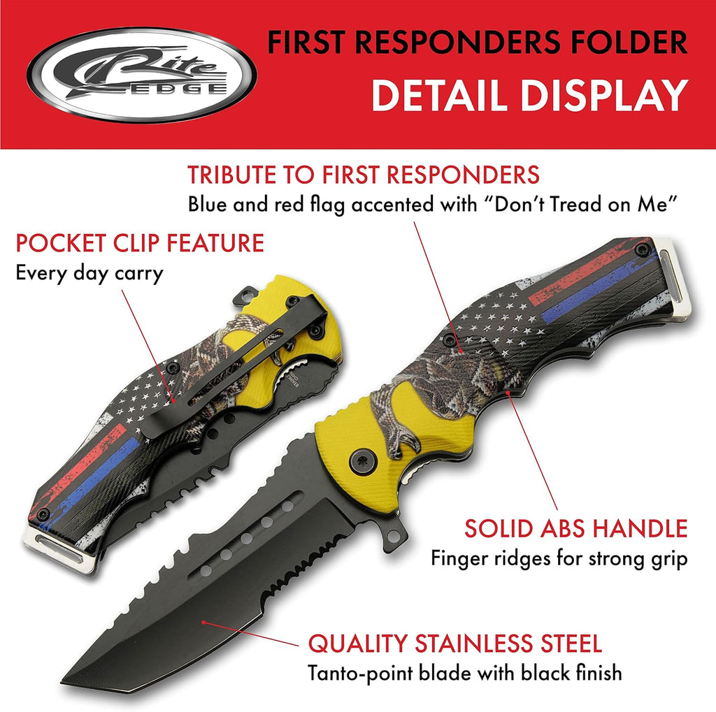 Supplies 8.5” First Responders Folding Knife – Assisted Open Tanto-Point EDC Utility Knife with Liner Lock, Serrated