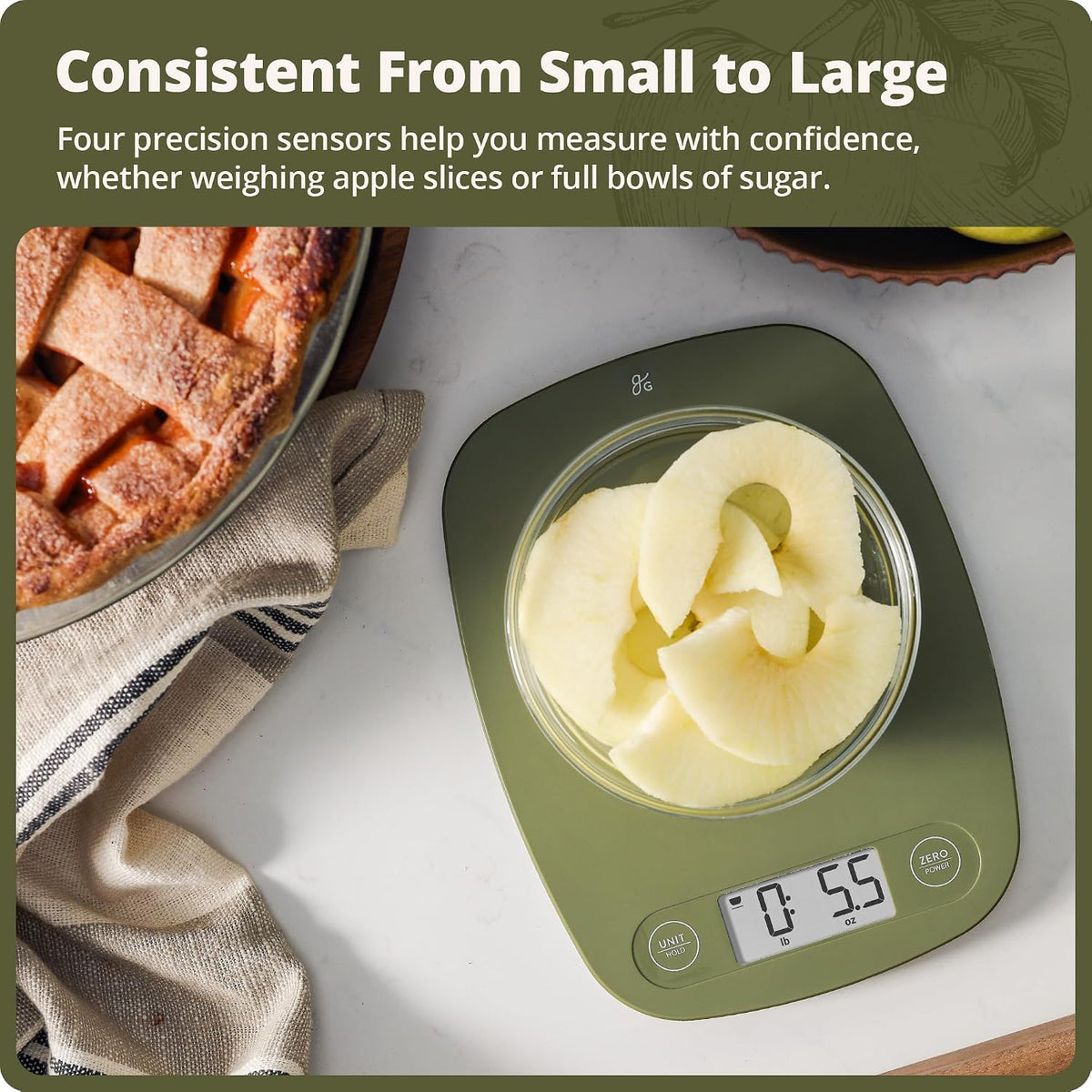 Food Scale, Slim & Compact Build, 1g Precision (Moss Green)